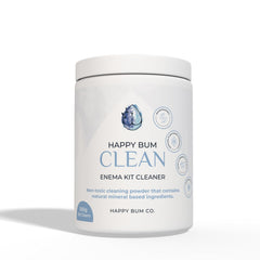 Happy Bum Co enema kit cleaner powder for stain removal and hygienic care.