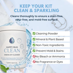 Happy Bum Co mineral-based stain remover cleans enema bags gently.