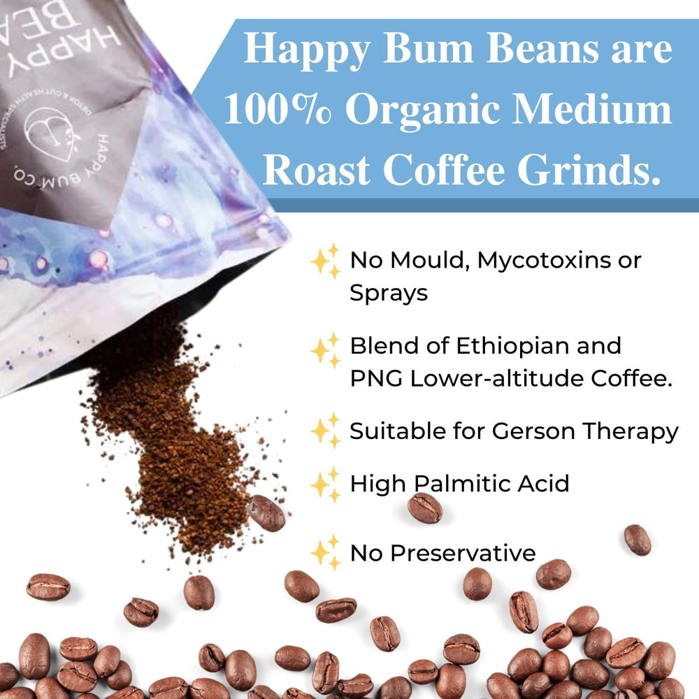 Close-up of Happy Bum Co enema beans, palmitic-acid rich.