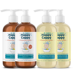 Happy Cappy daily medicated shampoo bottle closeup highlighting gentle, cradle-cap friendly formula.
