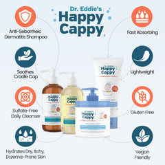 Happy Cappy daily shampoo and body wash cleanses delicate skin gently.