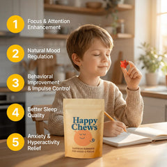 Happy Chews saffron gummies for kids gummies closeup with berry flavor