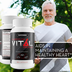 Happy Health Blood Flow Vital Pro Plus artery-health visual communicates vascular wellness concept.
