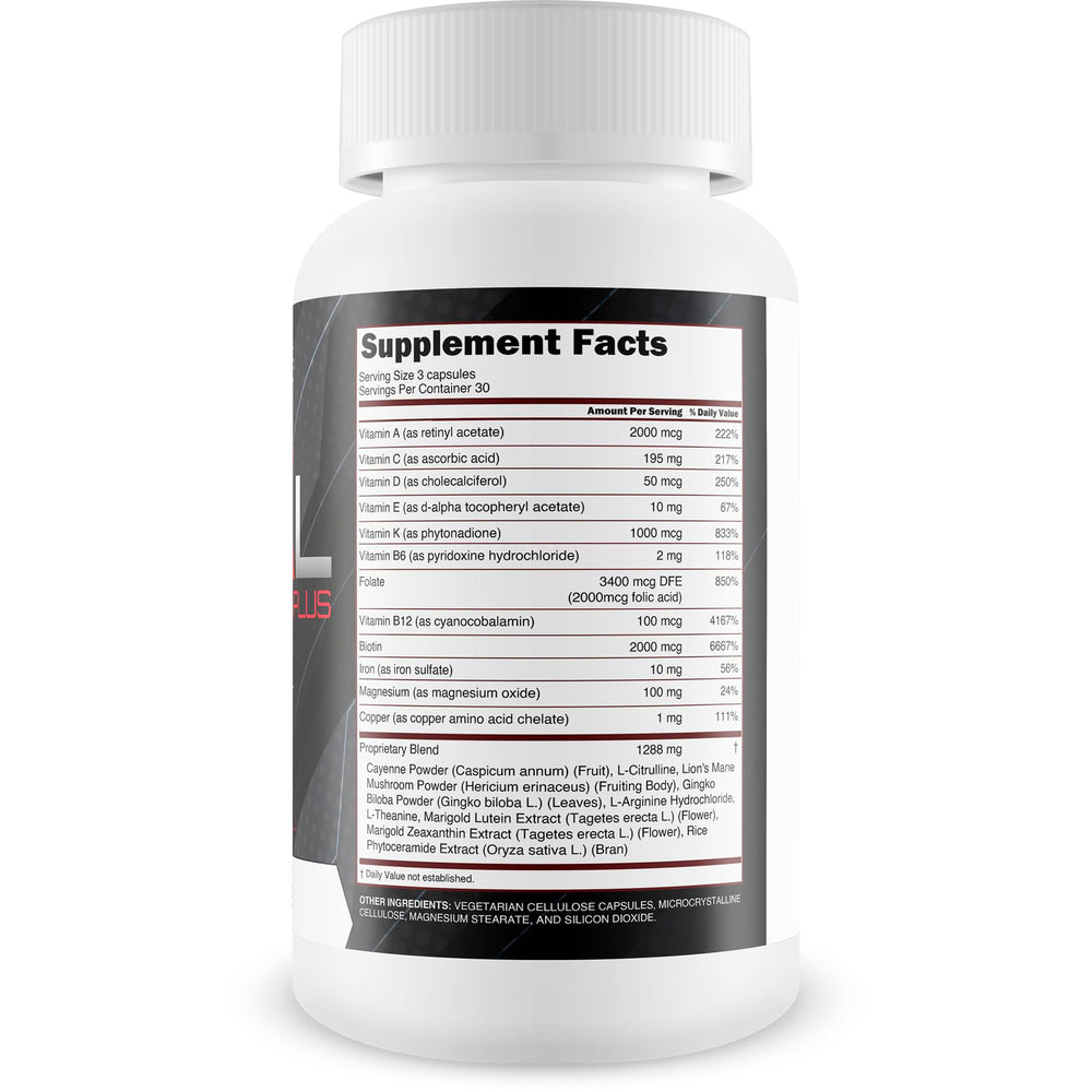 Happy Health Blood Flow Vital Pro Plus capsules close-up showing natural ingredients for vitality.
