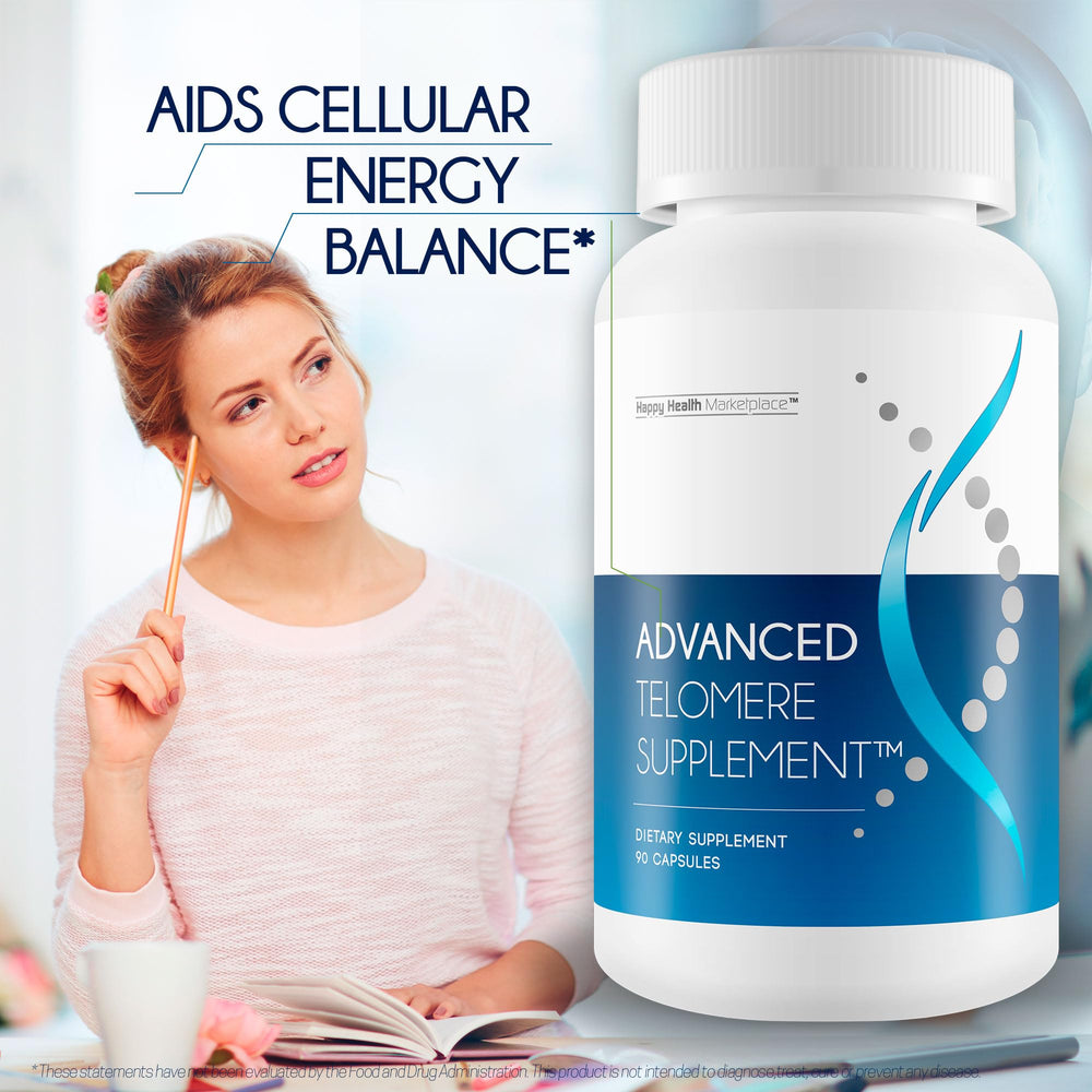 Happy Health Marketplace Advanced Telomere capsule being taken supports convenient daily wellness.