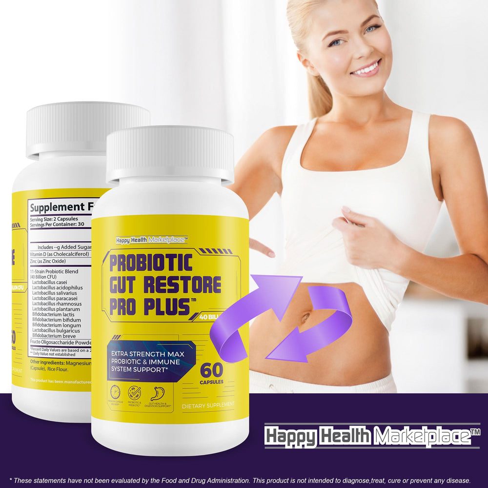 Happy Health Marketplace bottle imagery implies energy and mood support.