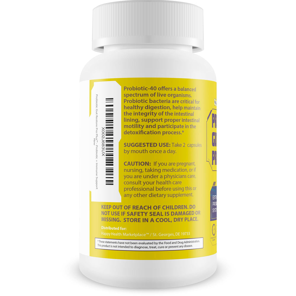 Happy Health Marketplace label shows 40B CFU and USA-made quality.