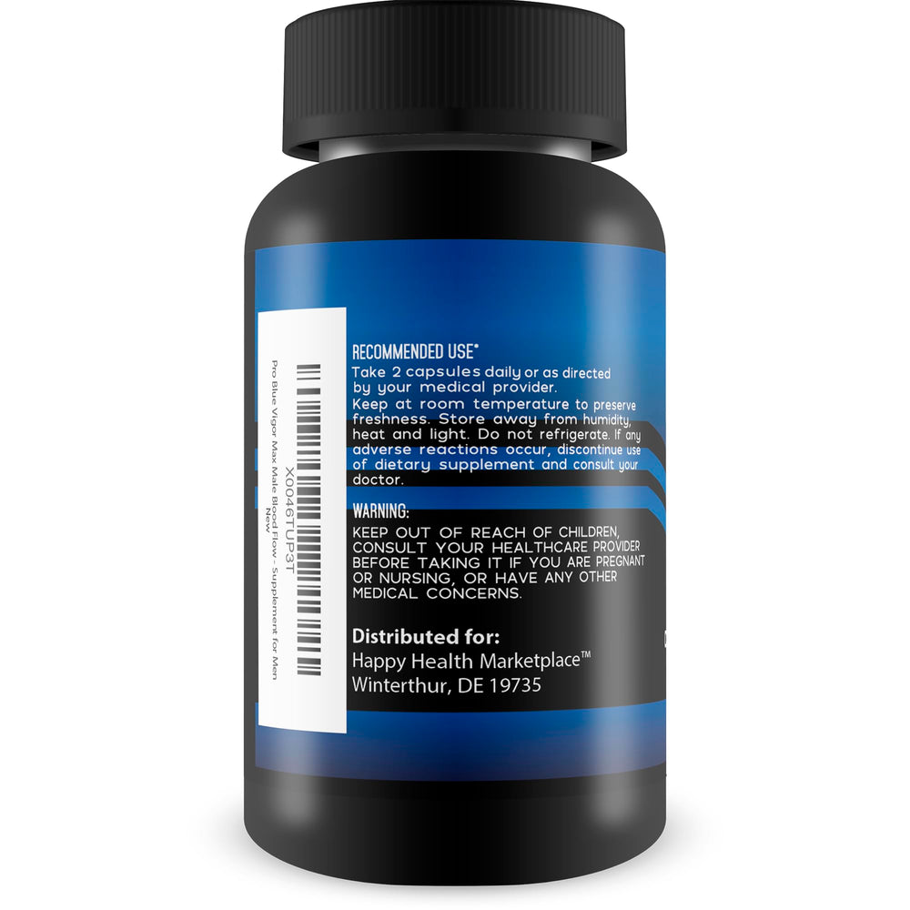 Happy Health Marketplace Pro Blue Vigor Max ingredients label explains nutrition details