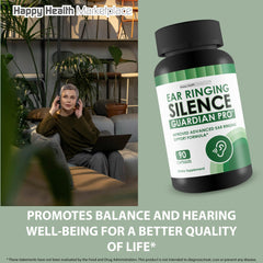 Happy Health Marketplace taking capsule with water demonstrates easy daily tinnitus support.