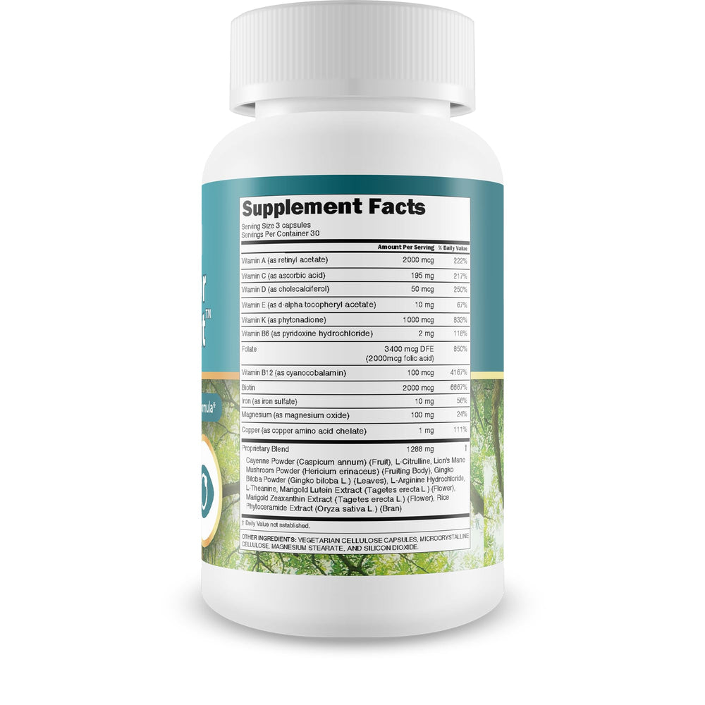 Happy Health Tree of Life Eyesight label closeup highlighting ingredients for eye health.