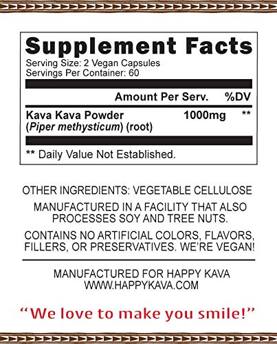 Happy Kava label design highlighting pure kava root content