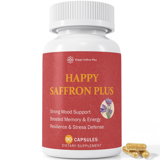 Happy Saffron Plus bottle pour shows mood balance potential in daily use.