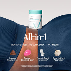 Happy V Debloat + Digest with prebiotic and probiotic to show complete gut support.