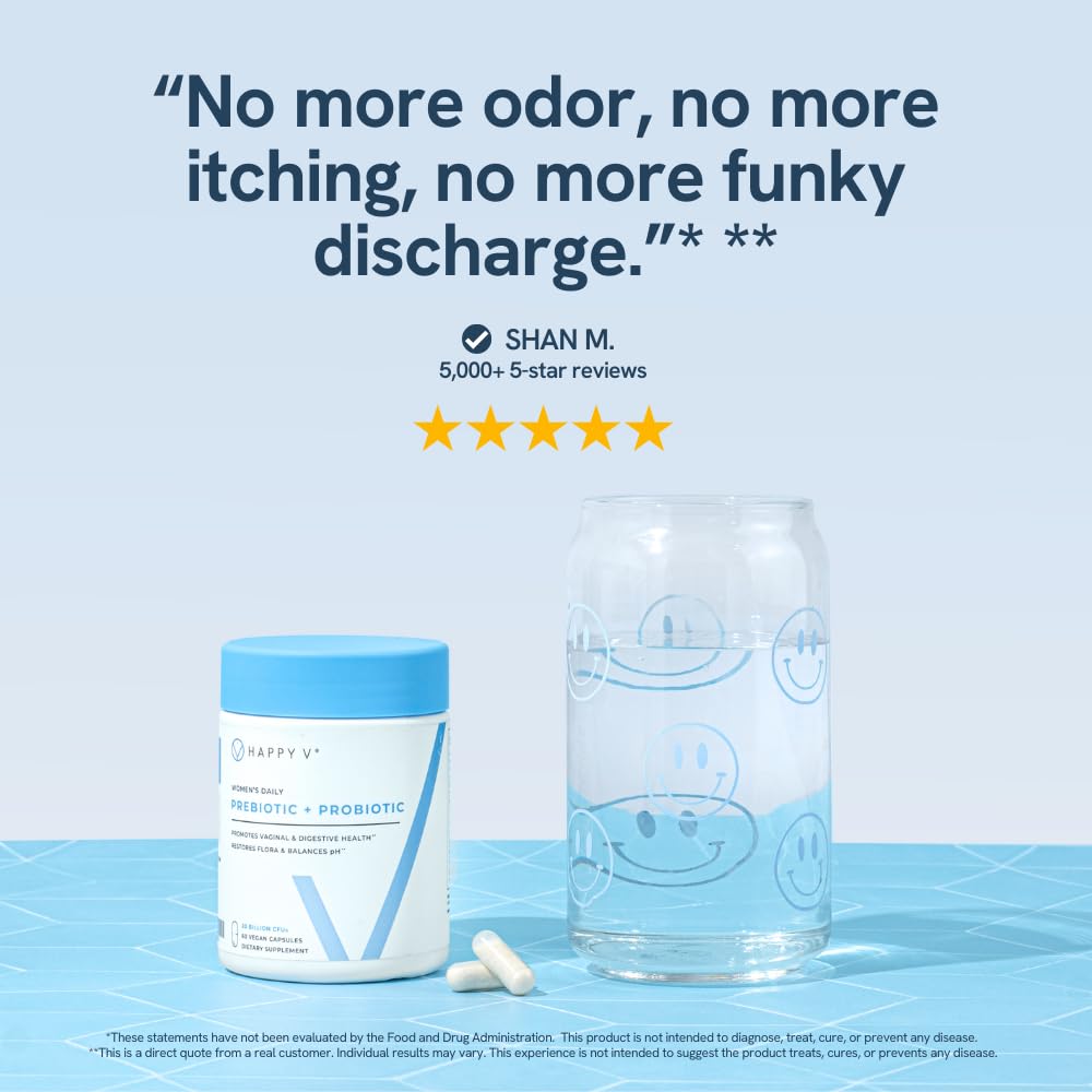 Happy V Lactobacillus HN001 label promoting feminine microbiome balance.