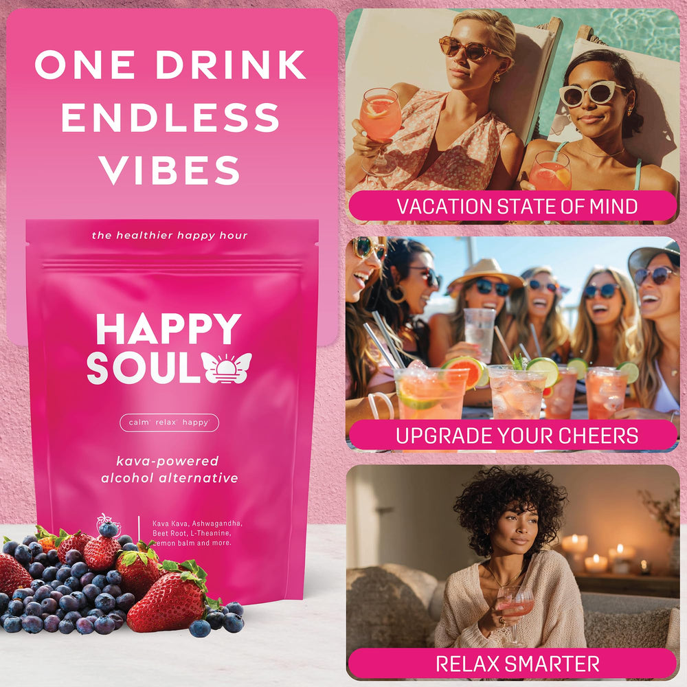 HappySoul Kava Drink Mix Berry single-serve stick packs ready to mix