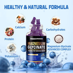 Happyummmm Blueberry Glycinate Gummies pack-shot highlighting vegan, sugar-free formula