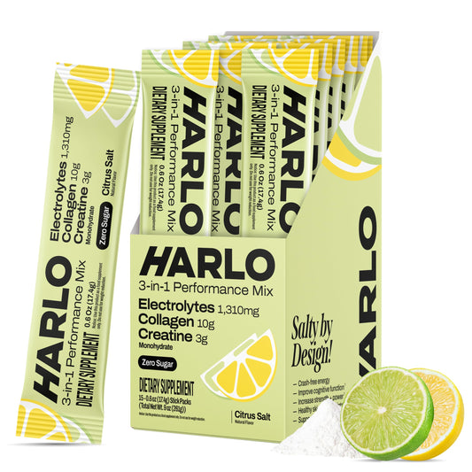 Harlo 3-in-1 electrolytes bottle pour supports rapid hydration during intense training with collagen and creatine