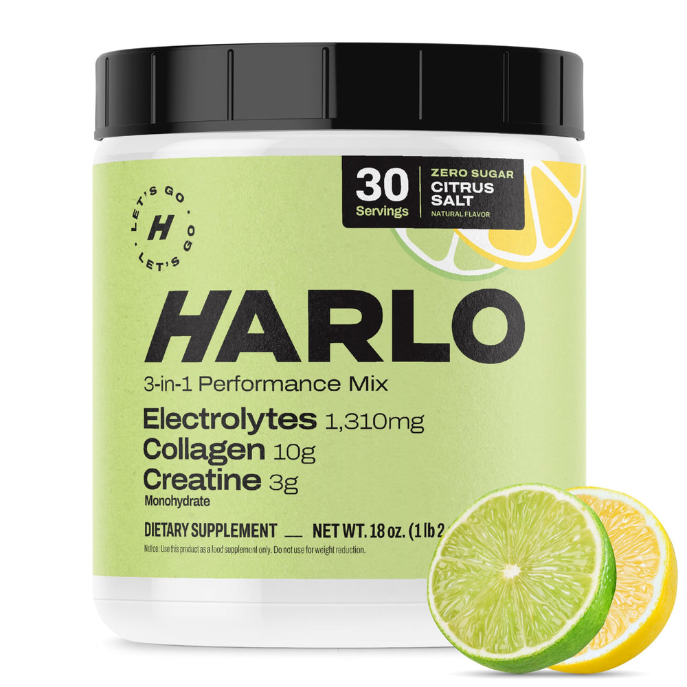 Harlo lemon-lime powder ready for quick workout hydration.