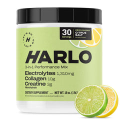 Harlo lemon-lime powder ready for quick workout hydration.