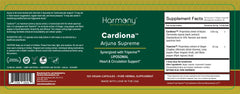 Harmony Nutraceuticals Arjuna Supreme bottle-back with ingredients and usage details