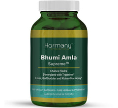 Harmony Nutraceuticals Bhumi Amla Supreme bottle shows potent herbal blend for daily wellness