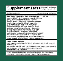Harmony Nutraceuticals Calm Bowels capsules, vegan and additive-free.