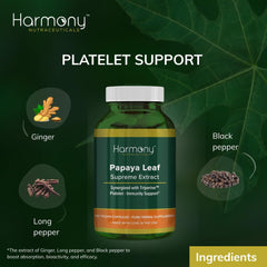Harmony Nutraceuticals Papaya Leaf Supreme capsules on a light background for daily use