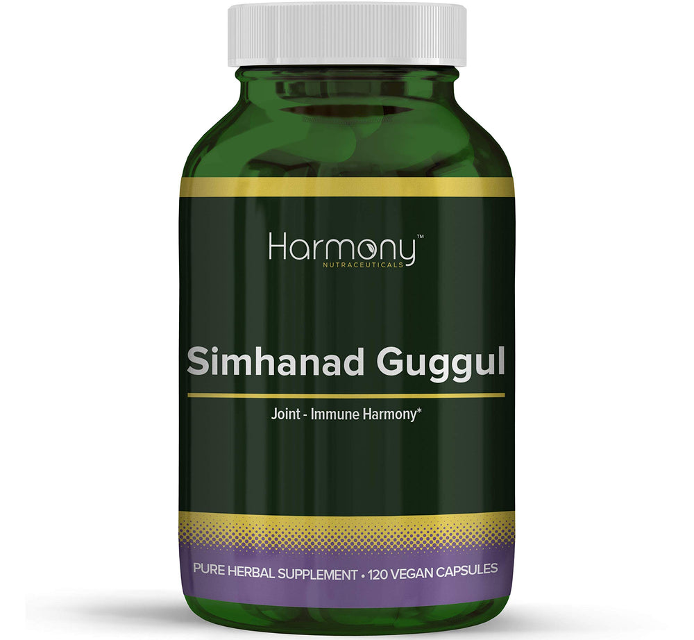 Harmony Nutraceuticals Simhanad Guggul bottle showing premium joint support.