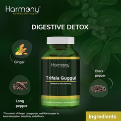 Closeup of Harmony Nutraceuticals Trifala Guggul capsules for convenient dosing