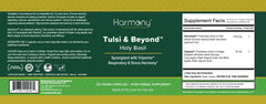 Harmony Nutraceuticals Tulsi packaging detail emphasizes Sanctowin and Triperine blend.