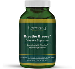 Harmony Nutraceuticals Vasaka bottle shows a trusted daily respiratory support option