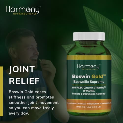 Harmony Nutraceuticals Boswin Gold Liposomal capsules ready to take as part of daily wellness.