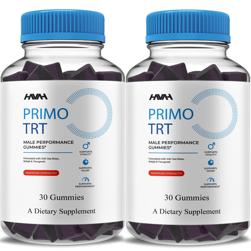 Havah Primo TRT gummies packaging shown for convenient daily wellness support.