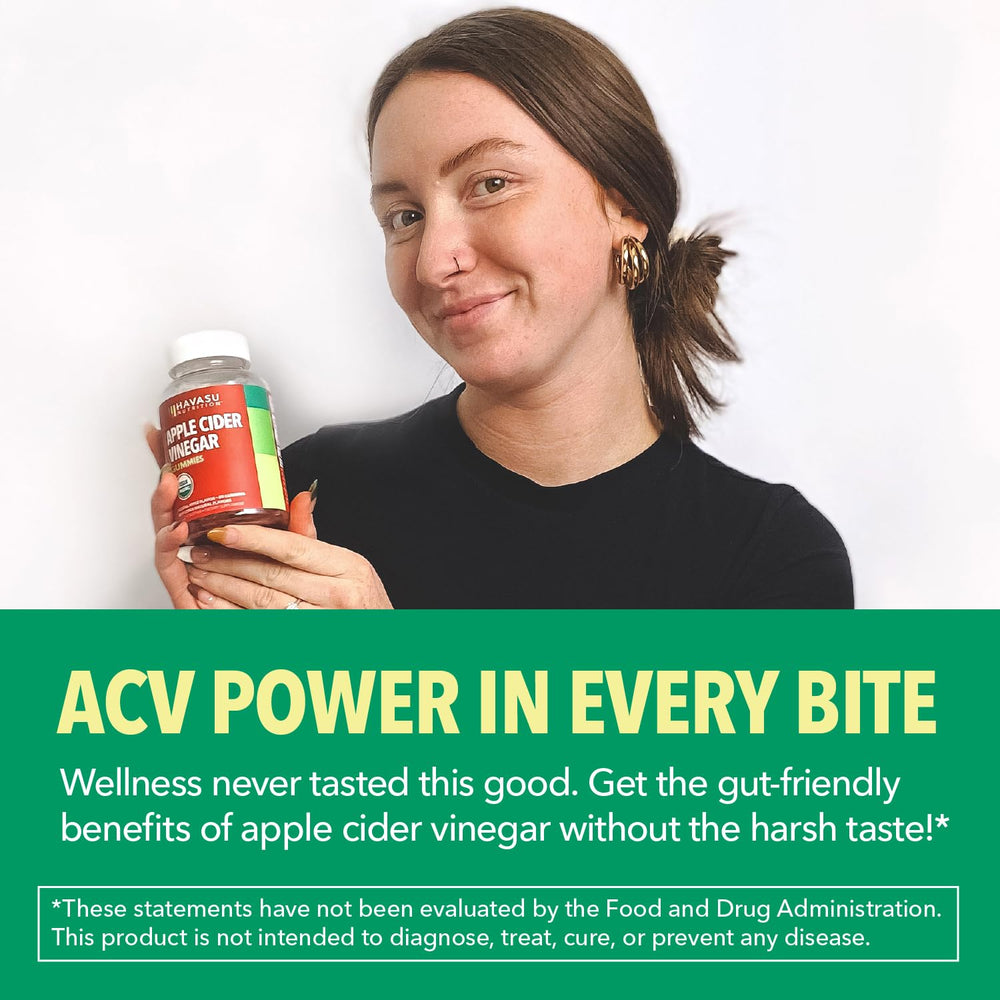 Havasu Nutrition ACV gummies with fruity flavors in a serving dish.