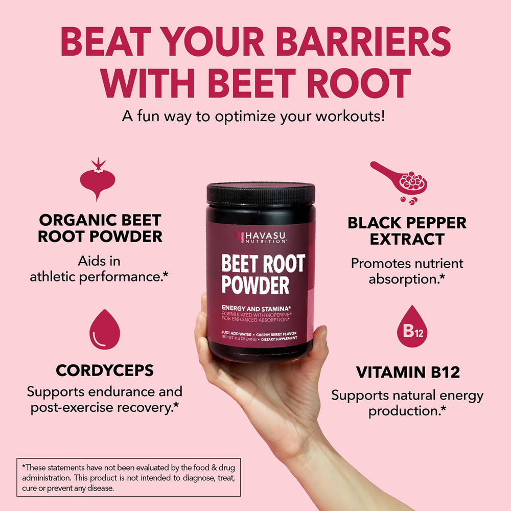 HAVASU Nutrition Beet Root Powder mixed in water for quick energy