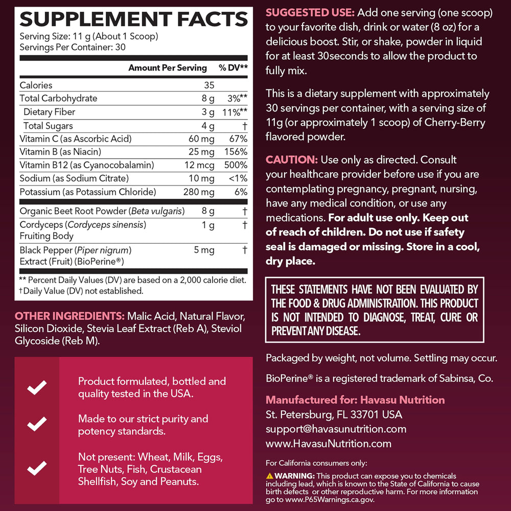 HAVASU Nutrition Beet Root Powder scoop showing measured serving