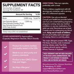 HAVASU NUTRITION Biotin capsules highlighting 5000mcg for nails and skin