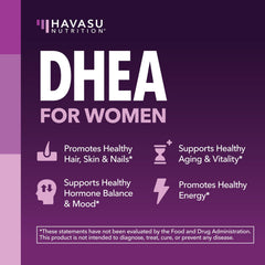 Label highlights 50 mg DHEA and 5000 mcg biotin per capsule.