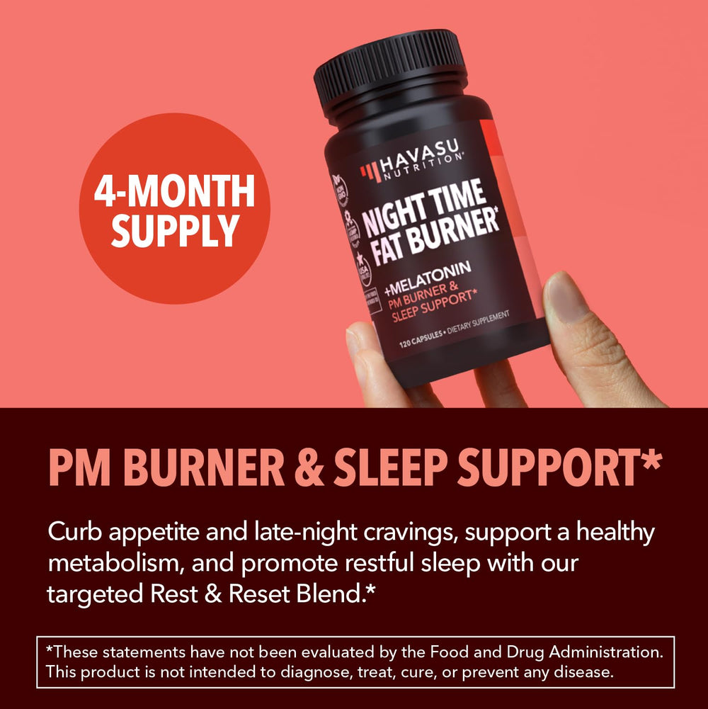 HAVASU NUTRITION night-time fat burner with water, highlighting carb-absorption support