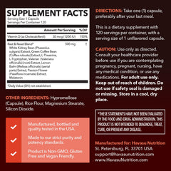 HAVASU NUTRITION night-time fat burner ingredients highlighting green coffee bean and sleep aids