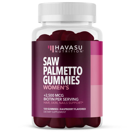 Havasu Nutrition Saw Palmetto Biotin gummies bottle shows convenient daily beauty support