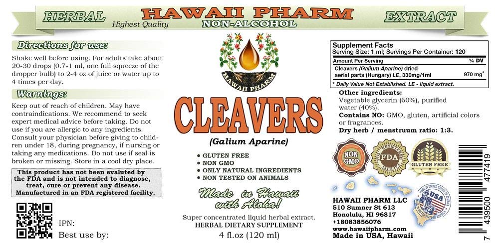 Hawaii Pharm Cleavers dropper—easy tincture dosing in beverages.