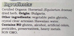 Hawaii Pharm Horsetail label close-up showing 4 oz bottle and natural ingredients.