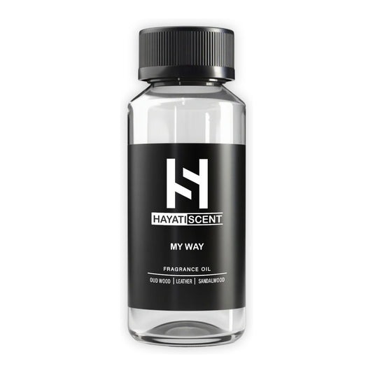 HAYATISCENT My Way bottle top view for premium home fragrance.