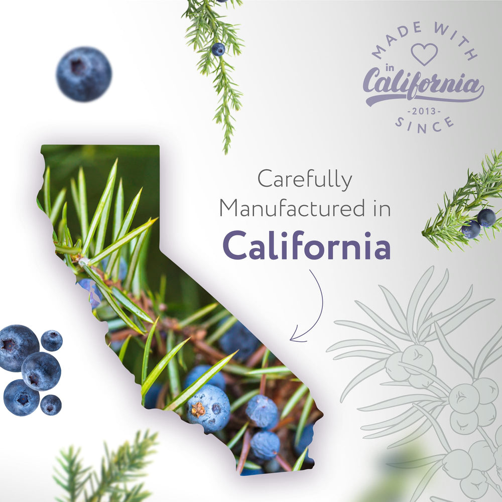 HBNO Juniper Berry Oil label close-up highlighting natural sourcing and purity.