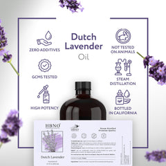 HBNO Lavender Dutch Oil label detail highlights origin and hexane-free quality