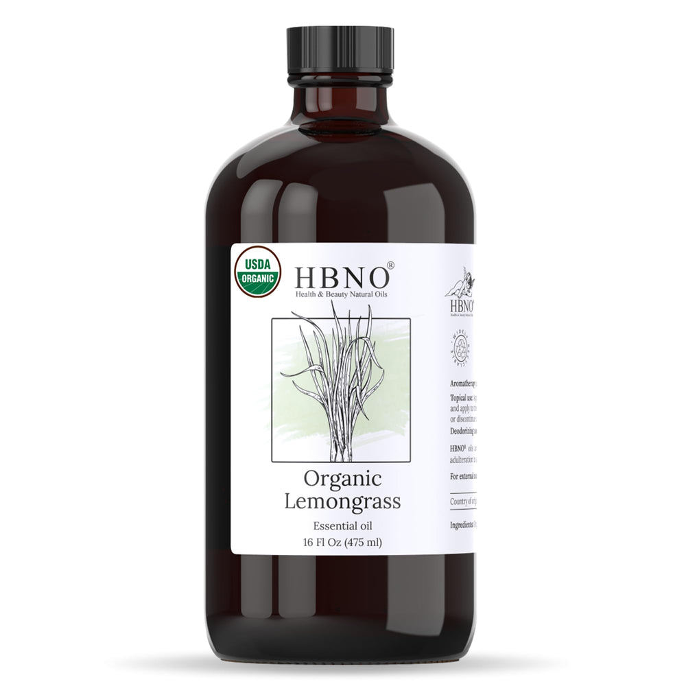 HBNO lemongrass oil bottle close-up highlighting premium aroma
