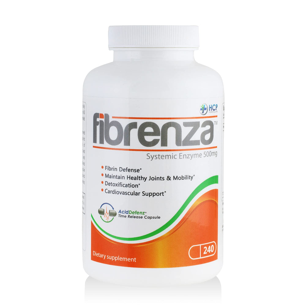 HCP Fibrenza bottle label showcasing premium enzyme blend for daily wellness