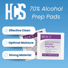HCS 70% isopropyl alcohol wipe provides reliable cleansing moisture for quick prep.
