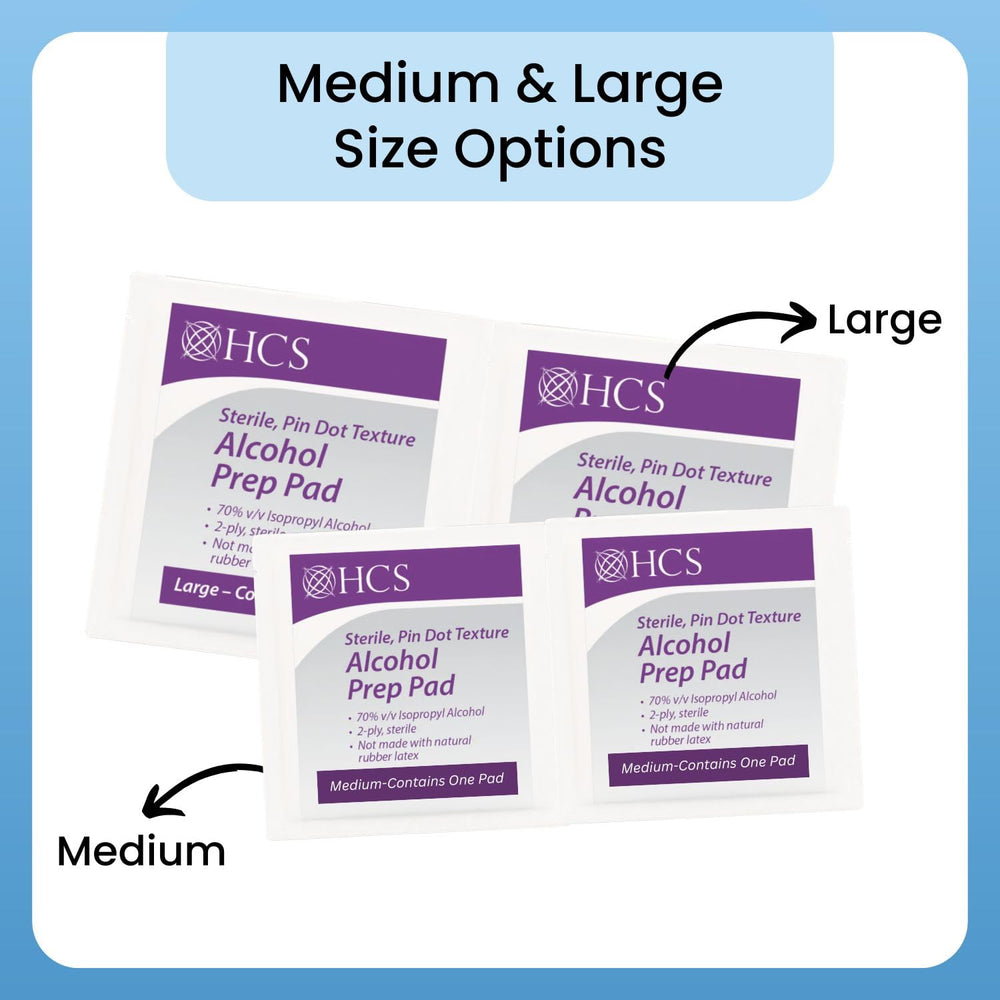 HCS sterile pads come in a 1000-count case for bulk use.